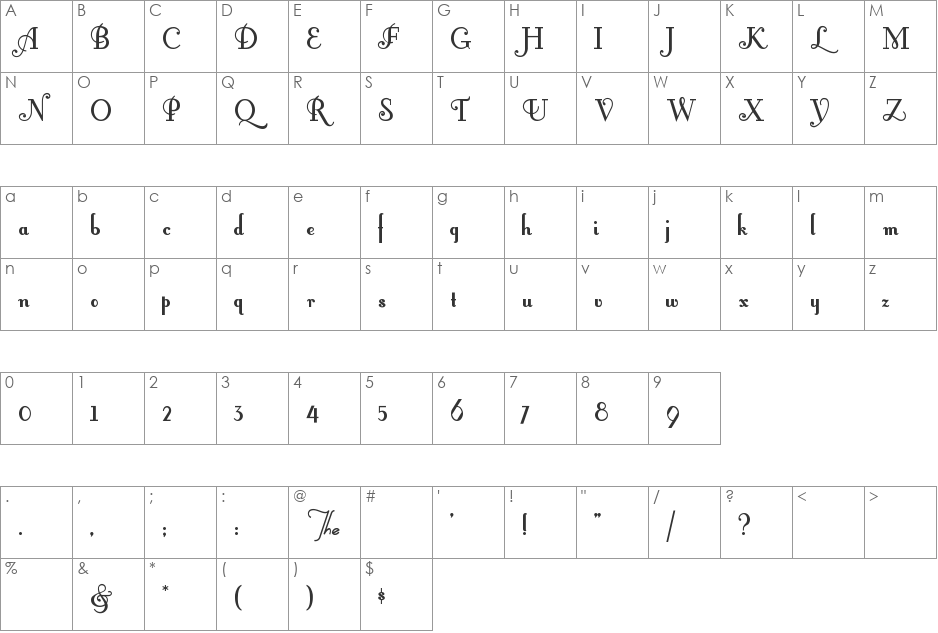 Fontleroy Brown font character map preview