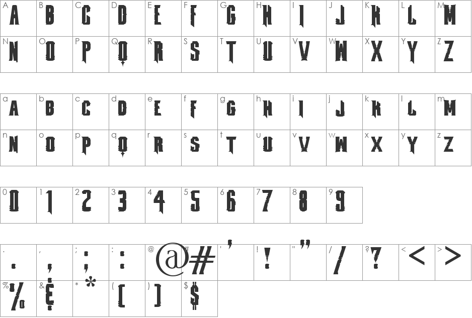 Freemageddon font character map preview
