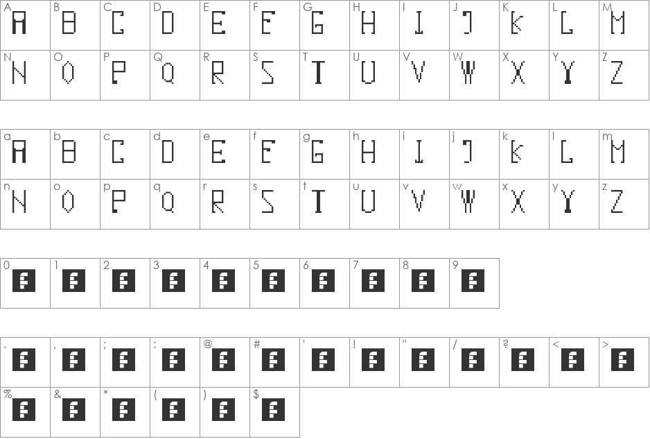 Freeocean font character map preview