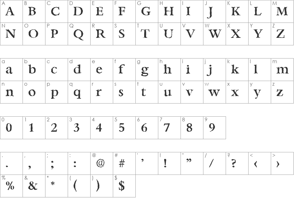 AndrewBeckerAntique-Medium font character map preview