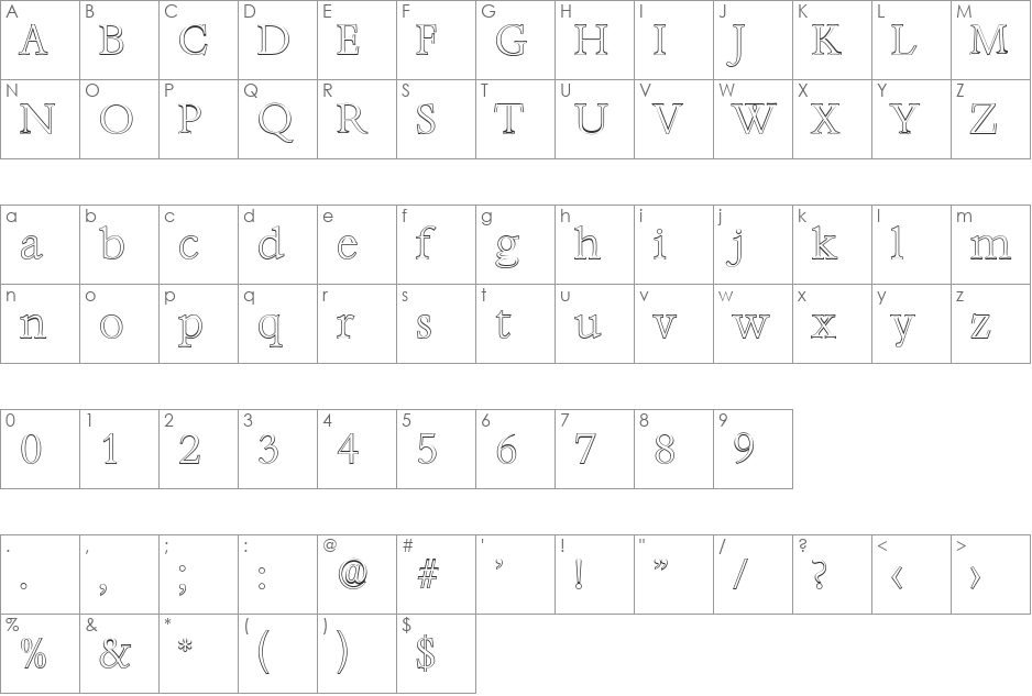 AndrewBeckerOutline-ExtraLight font character map preview
