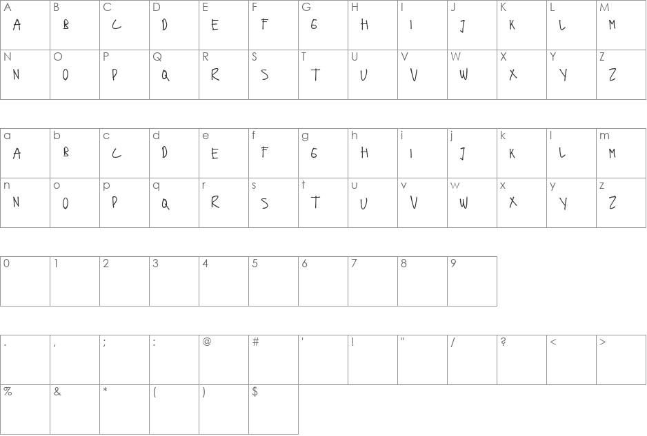 Fonts Hand font character map preview