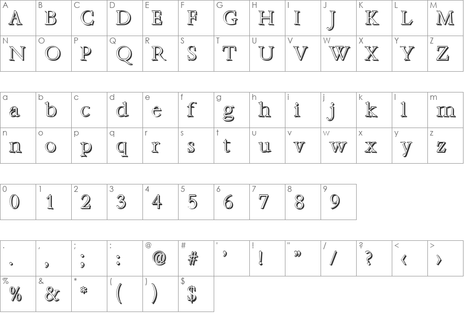 AndrewBeckerShadow-Xlight font character map preview