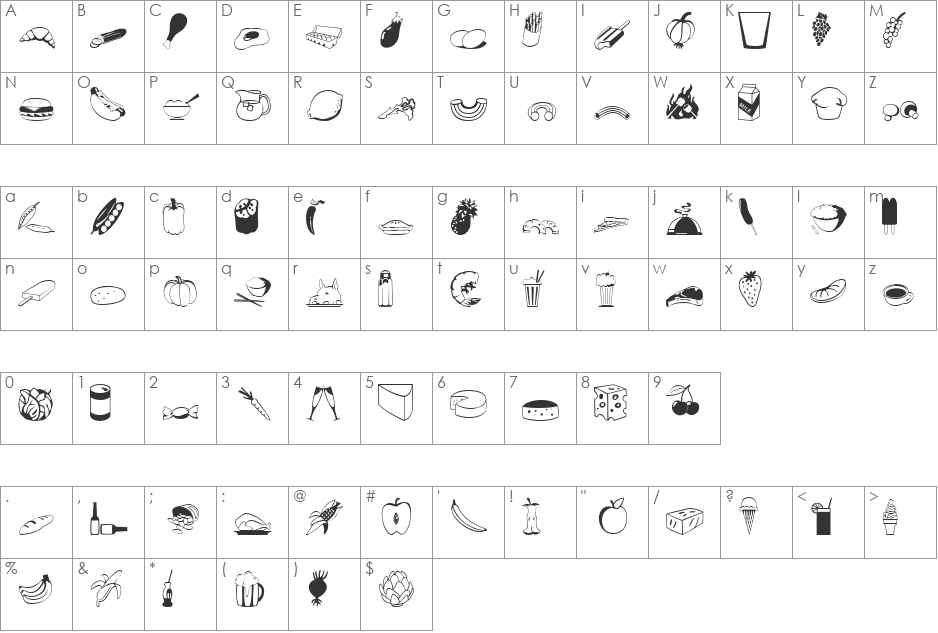 FOOD! font character map preview