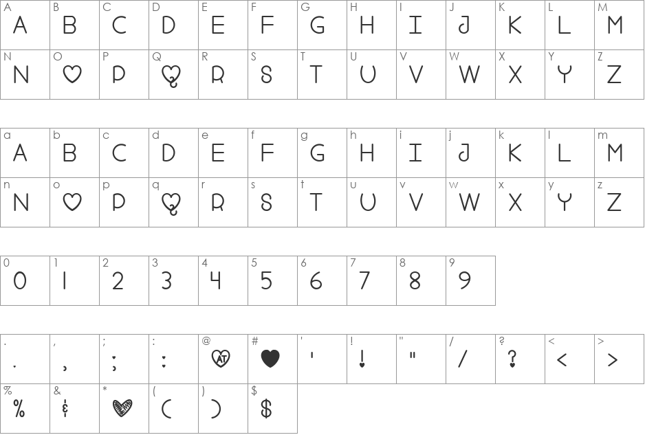 Fool For Love font character map preview