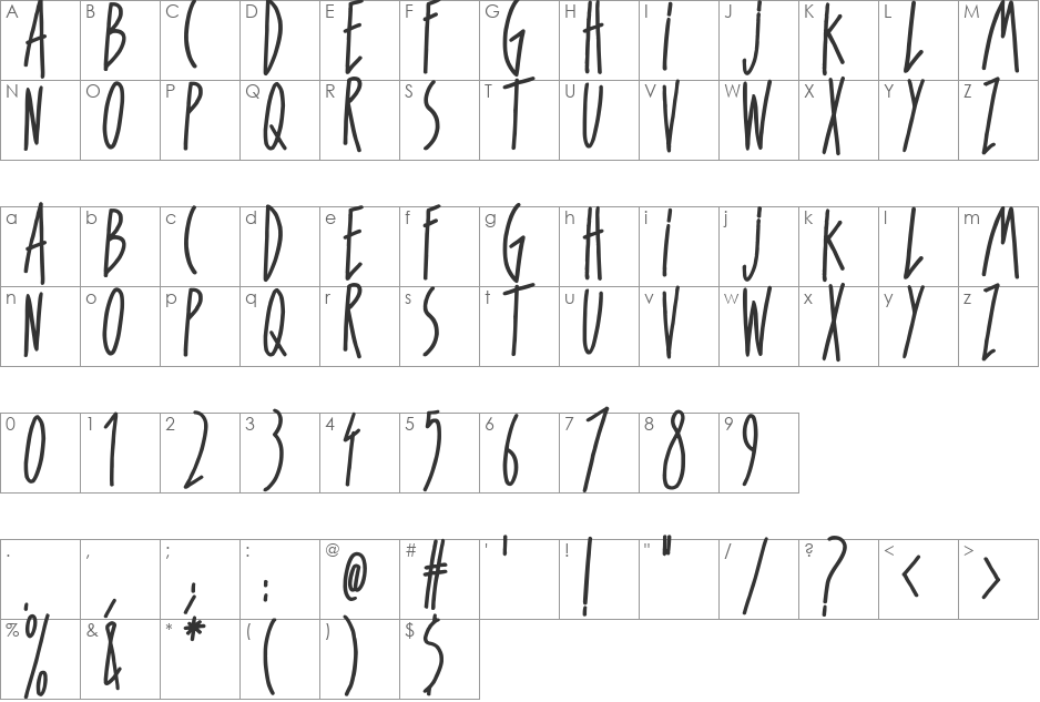 For Girls Only Bold font character map preview
