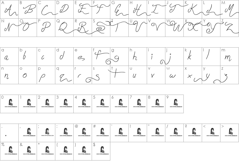 Abissium font character map preview