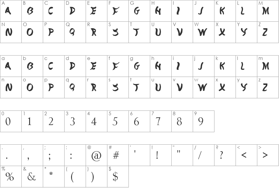 foreign font character map preview