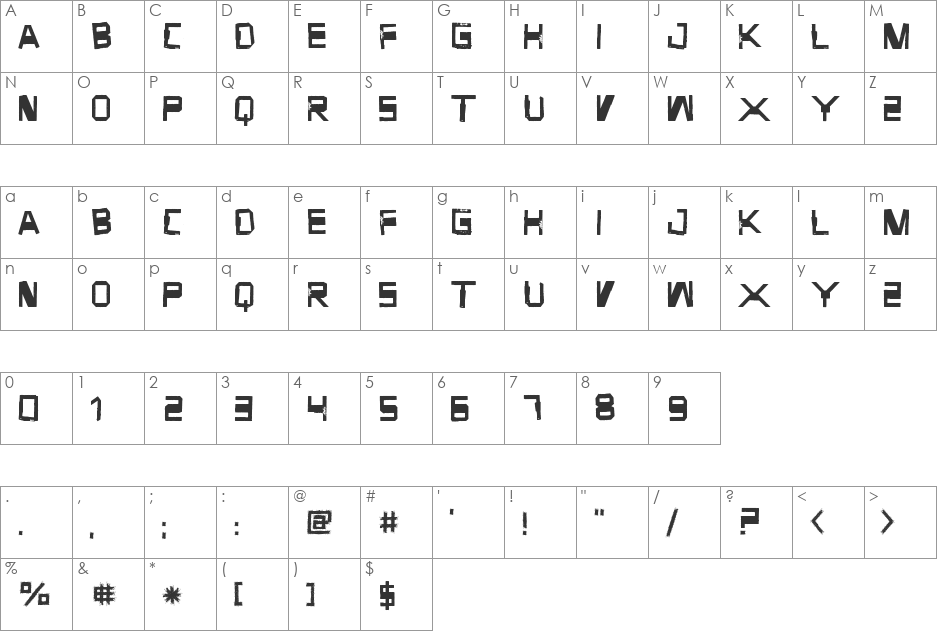 Forgotten Junk font character map preview