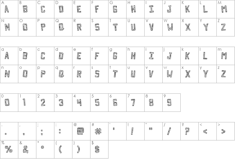 Forgotten Playbill font character map preview