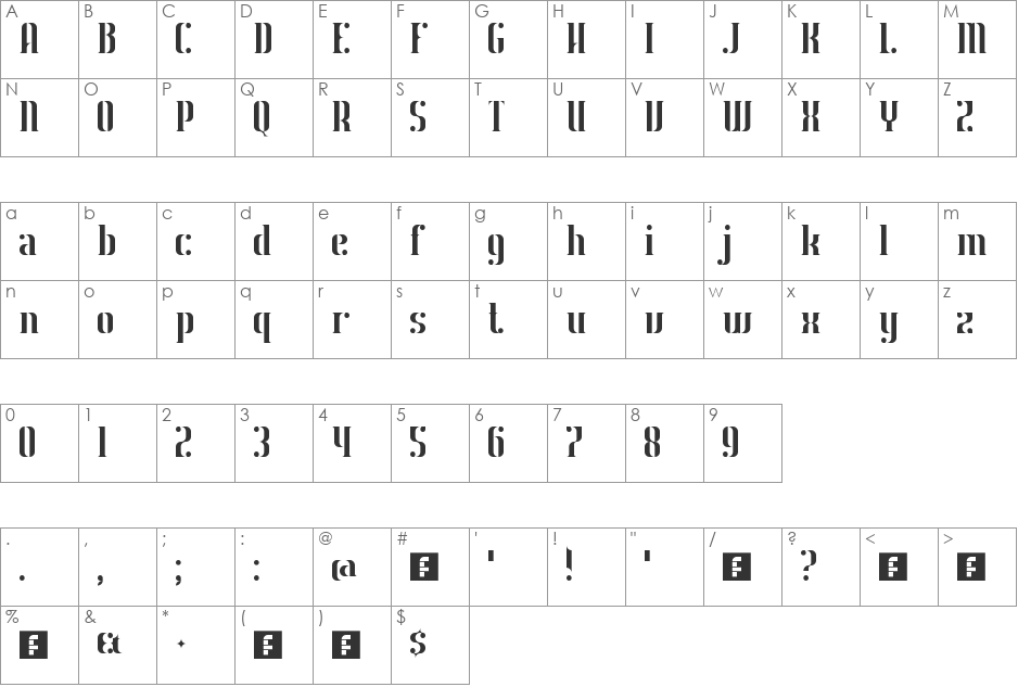 Formality font character map preview