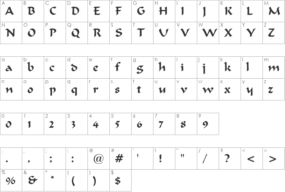 FormalScrp421 BT font character map preview