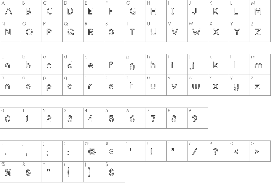 FortuneCity Outline font character map preview