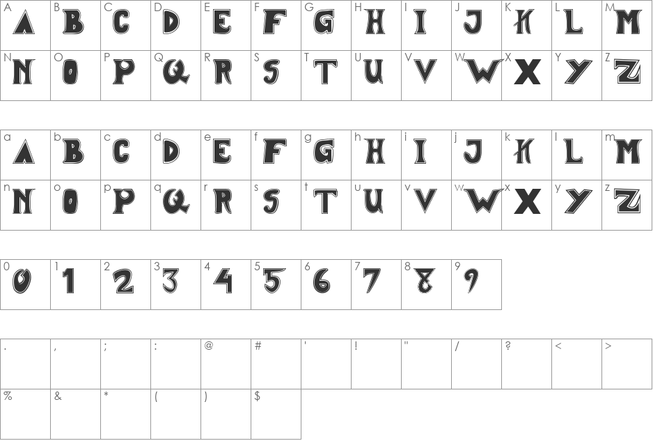 ANDROMEDA font character map preview