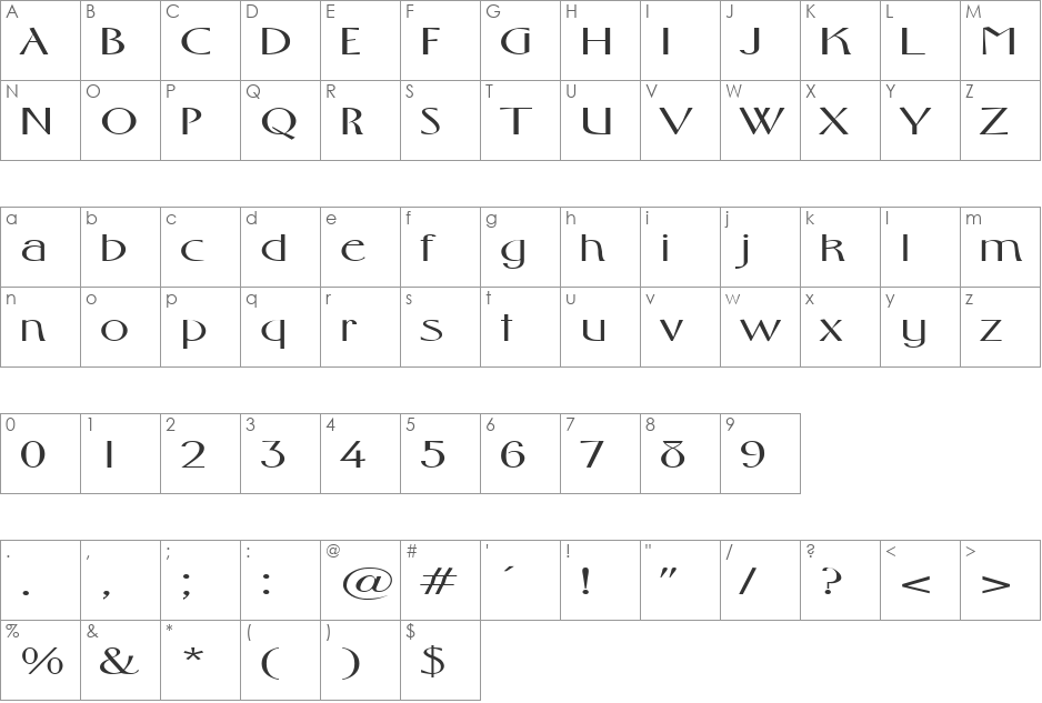 FosterExpanded font character map preview