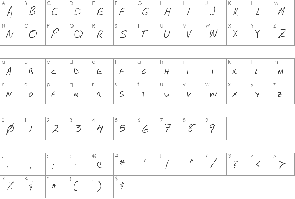 FostersHand font character map preview