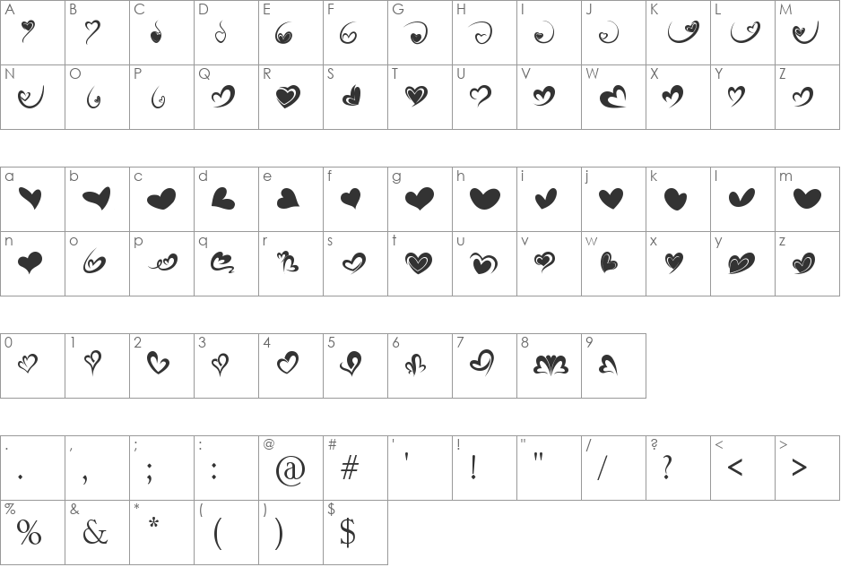 fotograami-hearts01 font character map preview