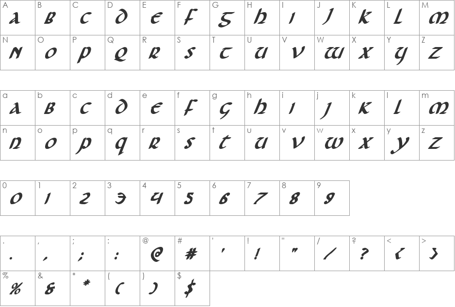 Foucault Bold Italic font character map preview