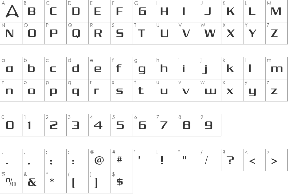 AndromedaLogo font character map preview