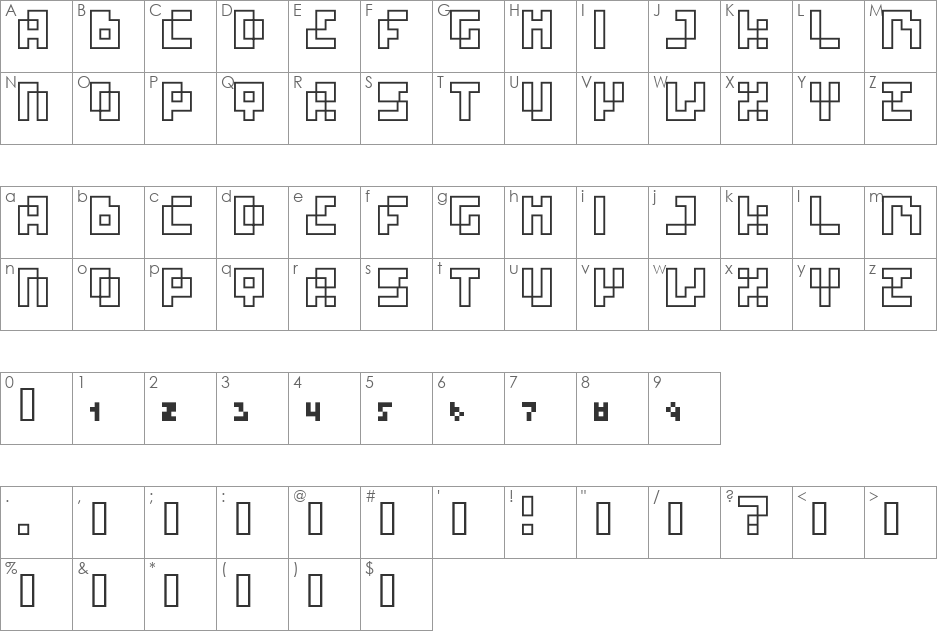 four pixel caps font character map preview