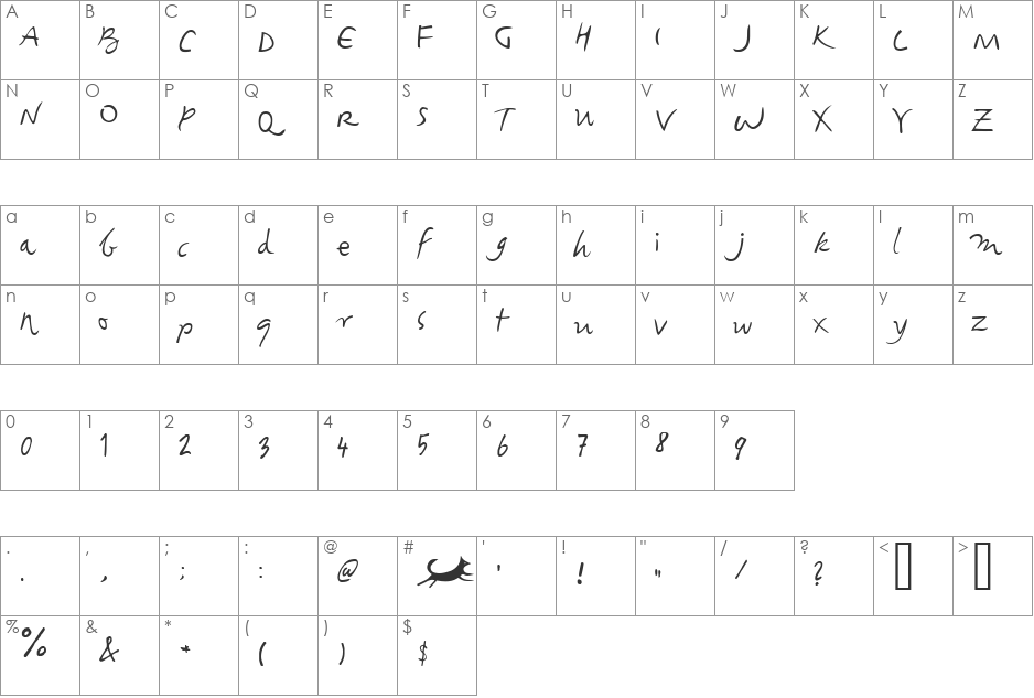 Foxjump font character map preview