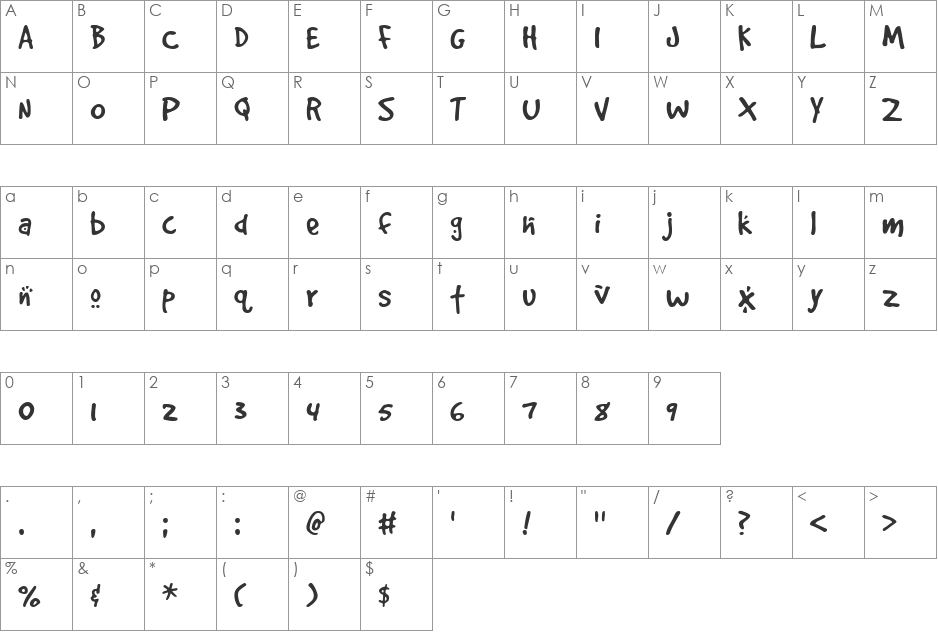 Foxy font character map preview