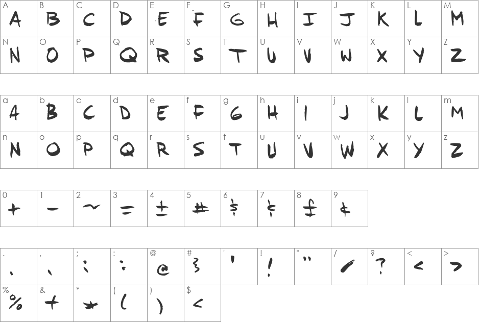 ANDYFISH font character map preview