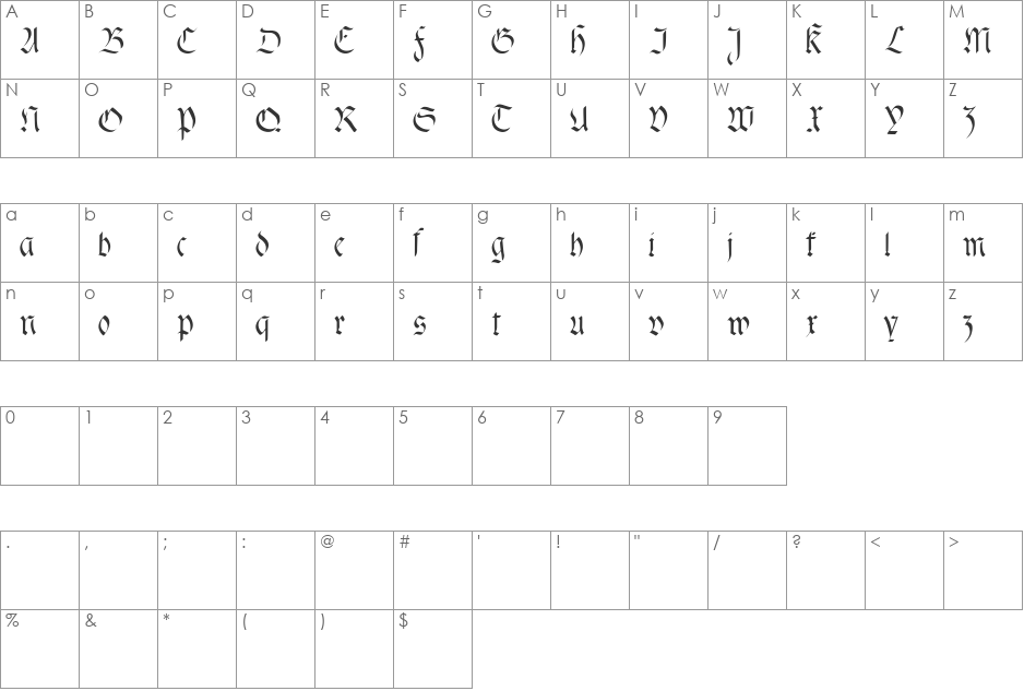 fracta font character map preview