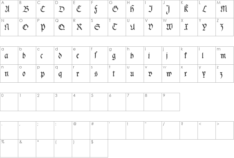 fracta font character map preview