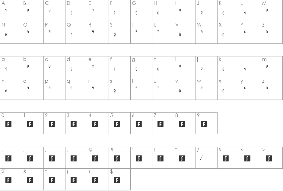 Fractionss AZERTY font character map preview