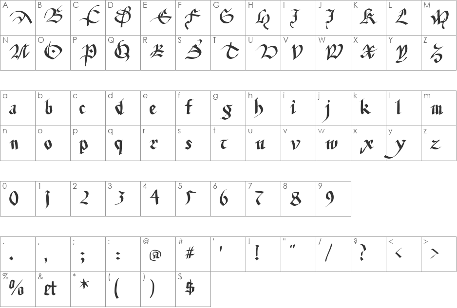FracturiaSketched font character map preview