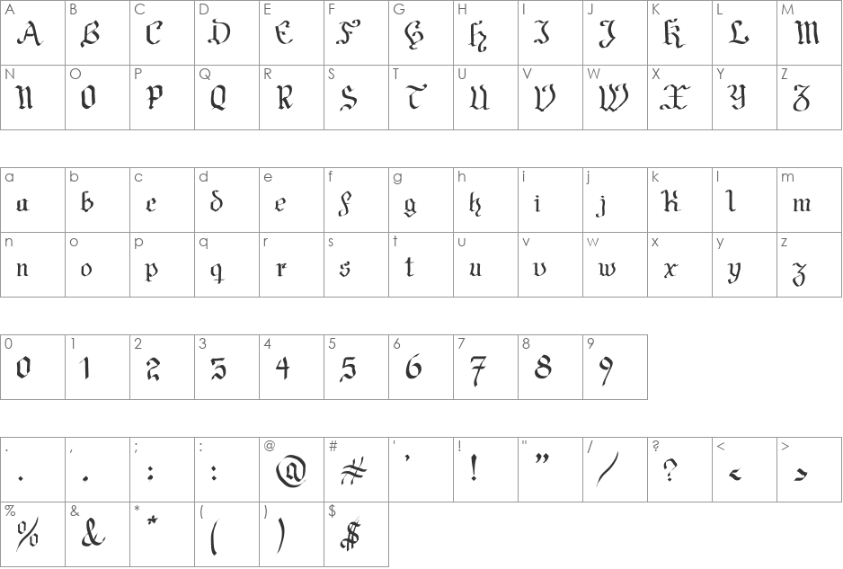 Fraktura font character map preview