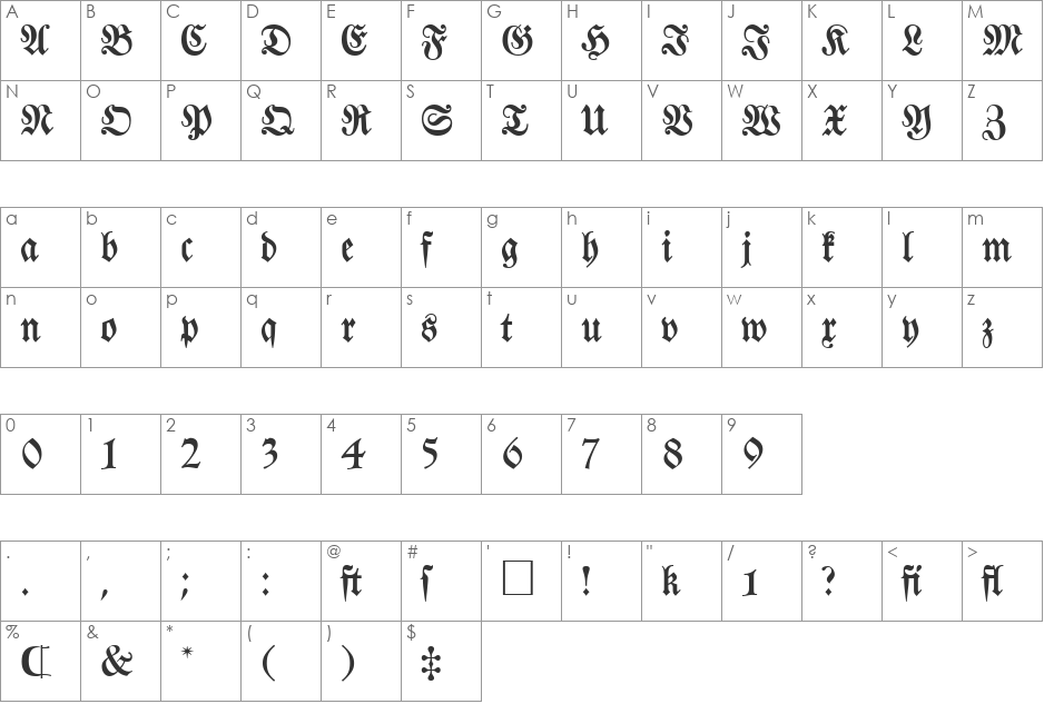 FrakturaTT font character map preview