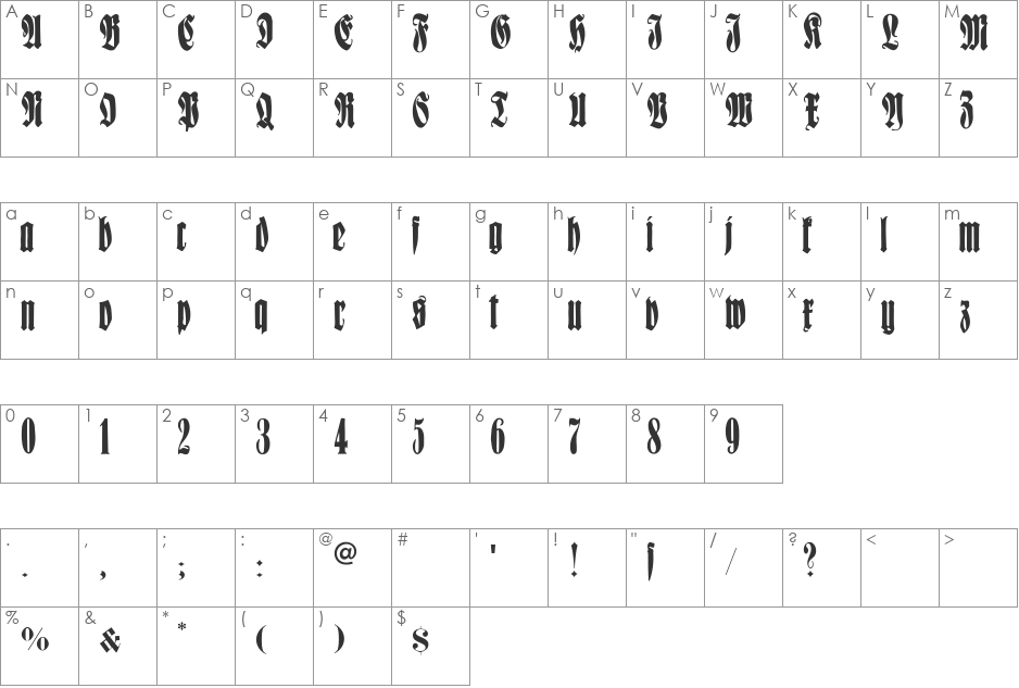 FrakturCondensedHeadlineExtra font character map preview
