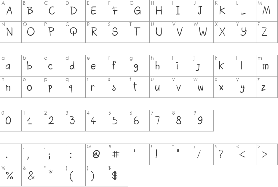 Fran's Handwriting font character map preview