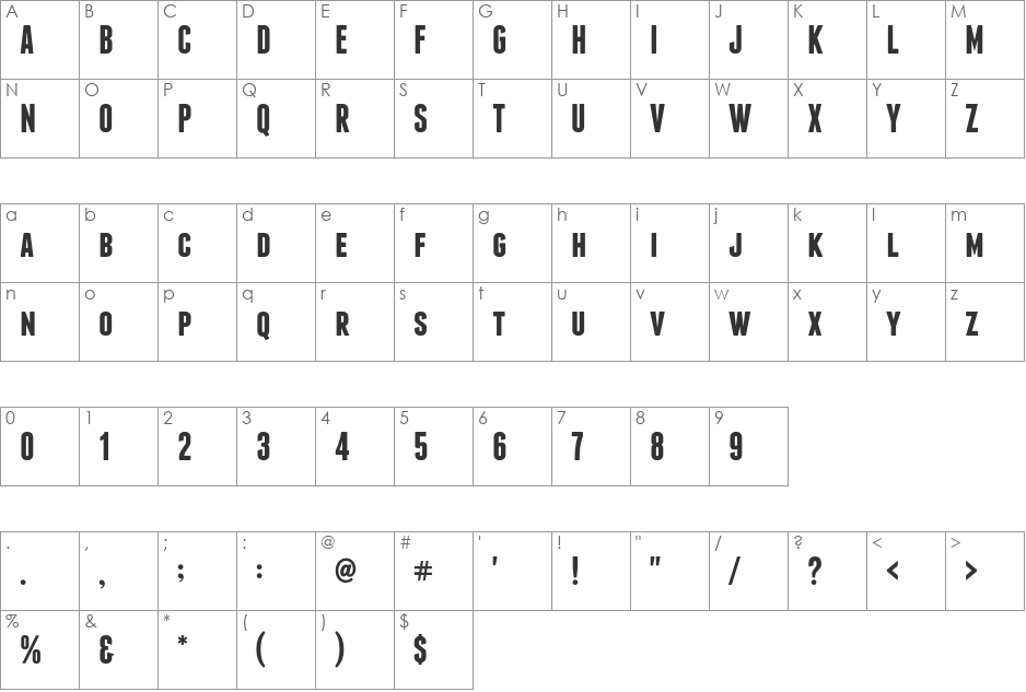 Franchise Free font character map preview