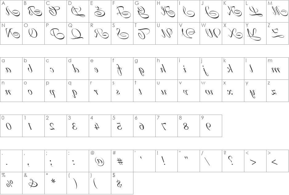 FrancineHmk backwards font character map preview