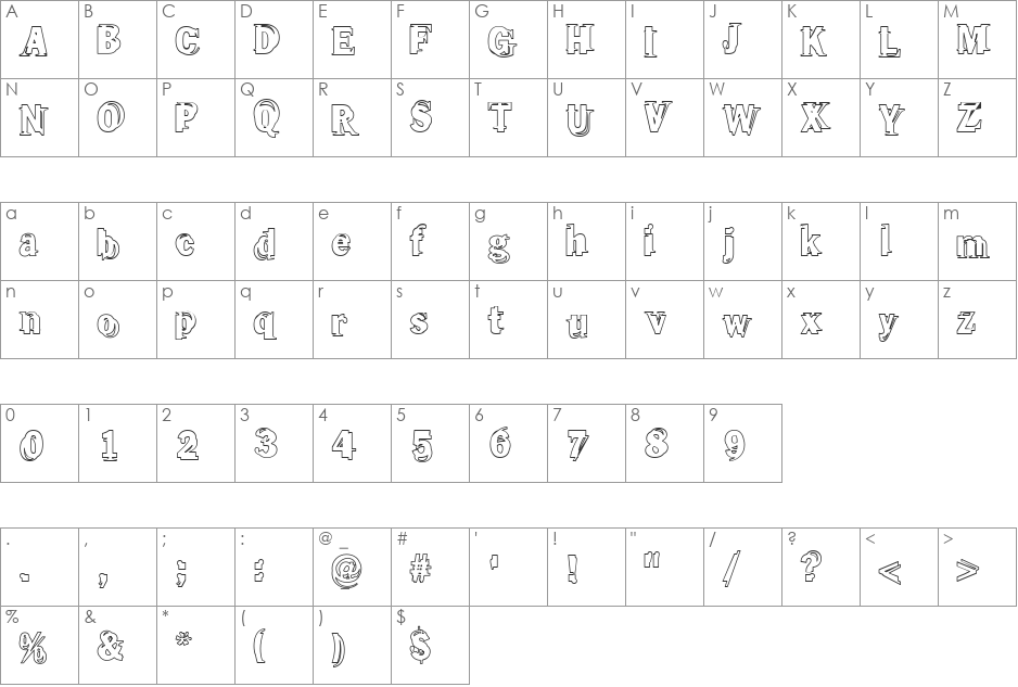 Frangia font character map preview