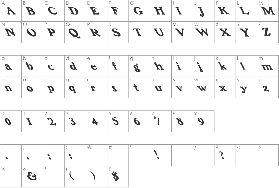 Frank Font Lefty font character map preview
