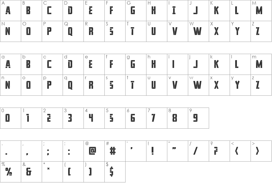 Frank-n-Plank Bold font character map preview