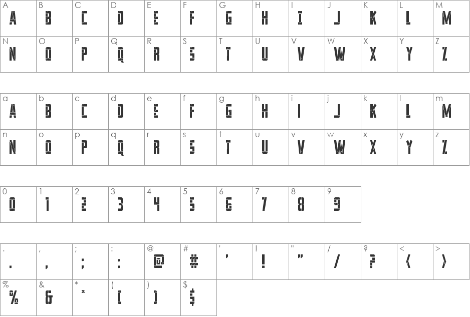 Frank-n-Plank Condensed font character map preview