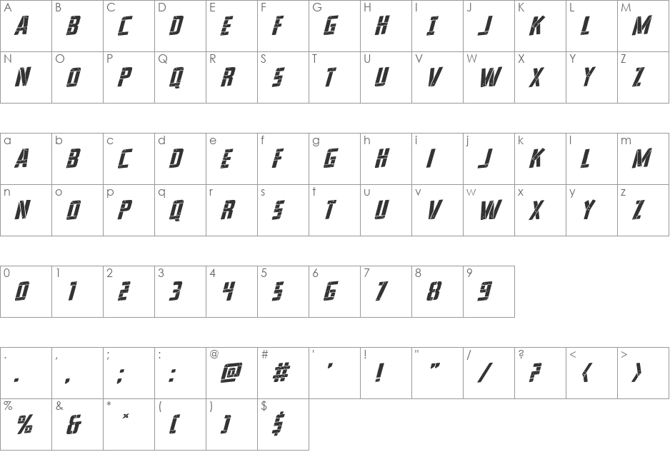 Frank-n-Plank Rotalic font character map preview