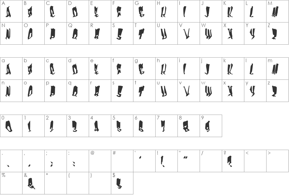 Frankenstein font character map preview