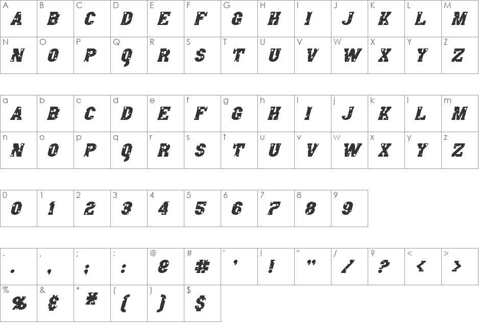 Angel Arms font character map preview