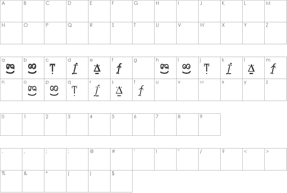 FranKleinFaces font character map preview