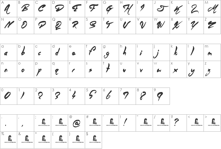 Angel Warriors font character map preview