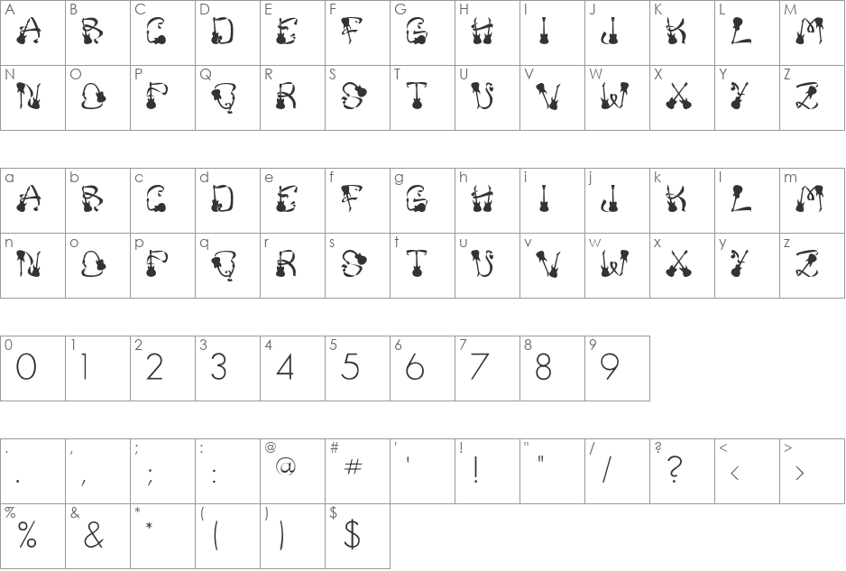 FrankZappa font character map preview