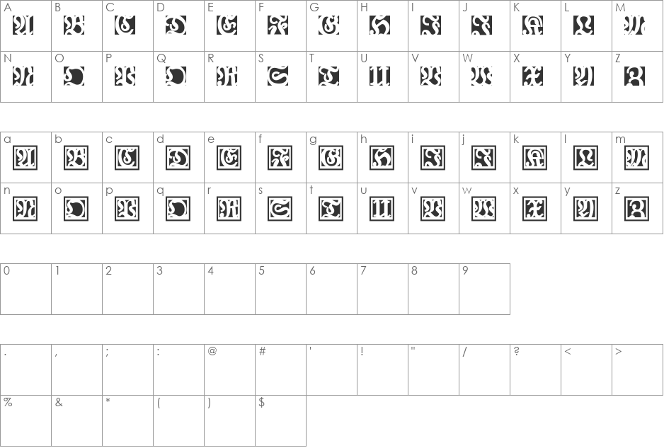 FraxBrix font character map preview