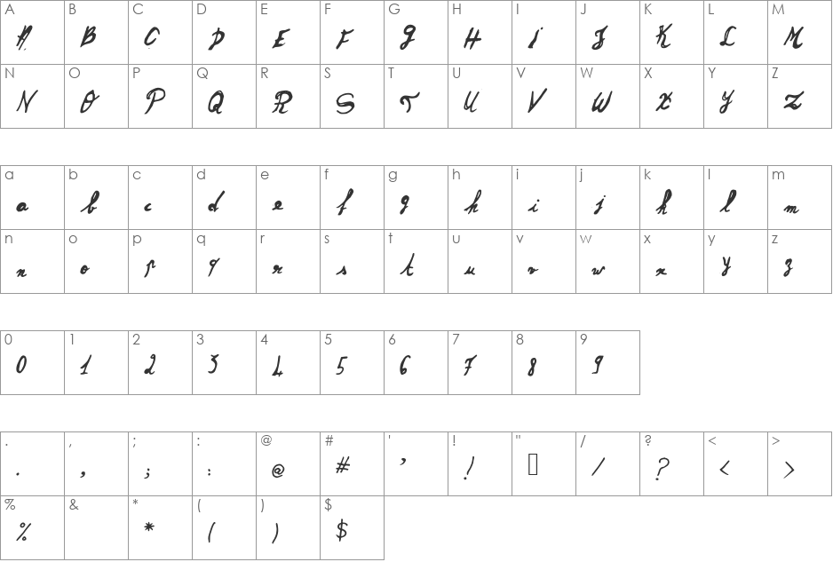 Angeli2 font character map preview