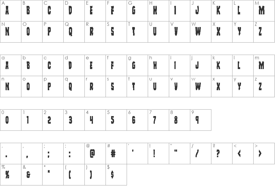 Freakfinder Condensed font character map preview